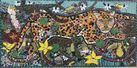 Leopard and Seven Souls, glass-mosaic by Judith Caseley
